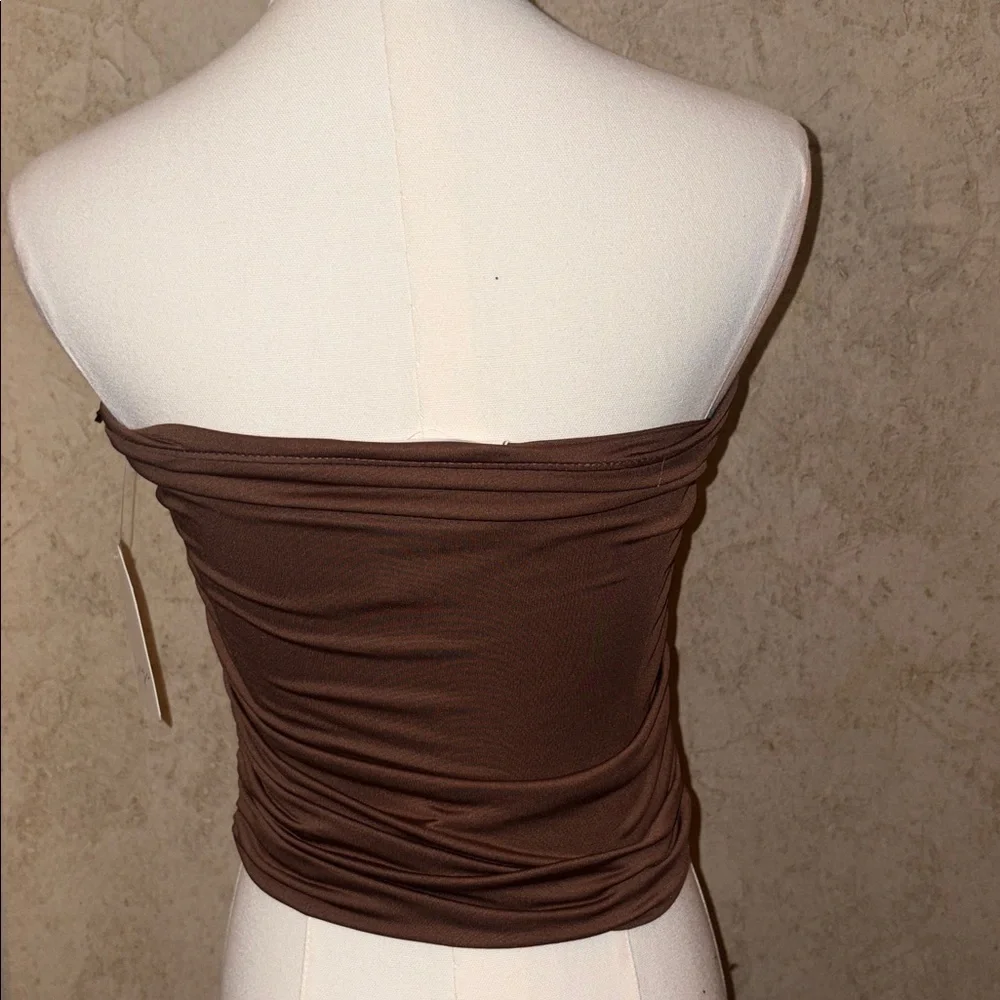 Gaze Brown Ruffle Strapless Top